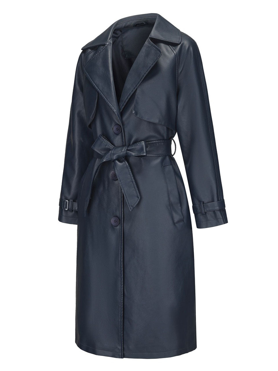 Faux Leather Trench Coat | Long Caramel Tan PU Leather Windbreaker Jacket