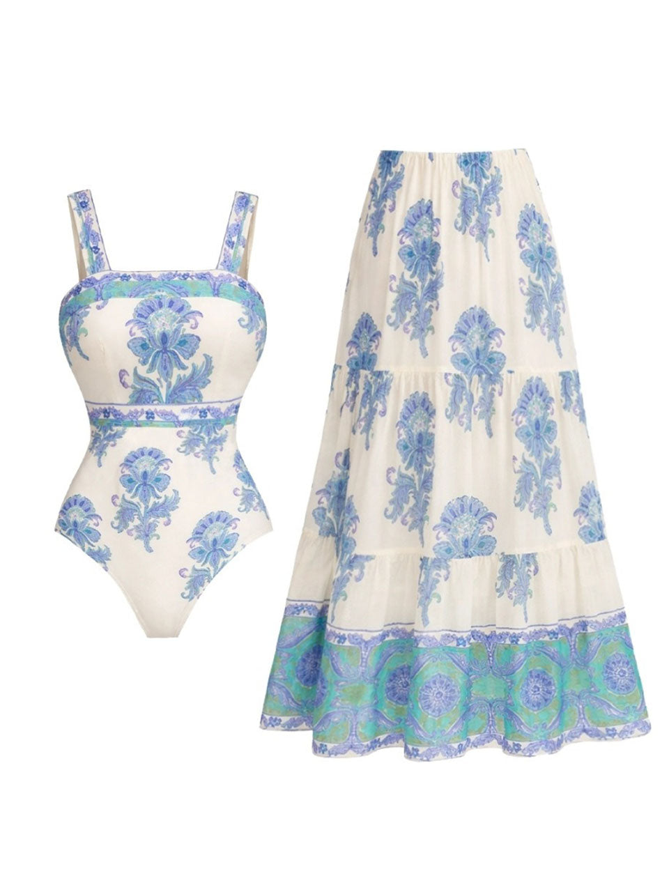 Vintage Blue Medallion Print Swimwear Set