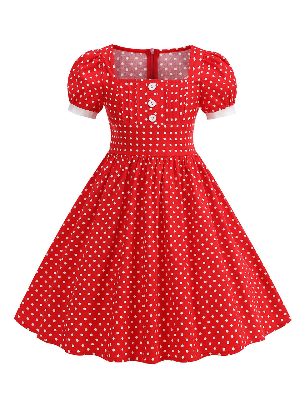 Kids Little Girls' Dress Square Neck Polka Dots Puff Sleeve Cotton 1950S Vintage Dress