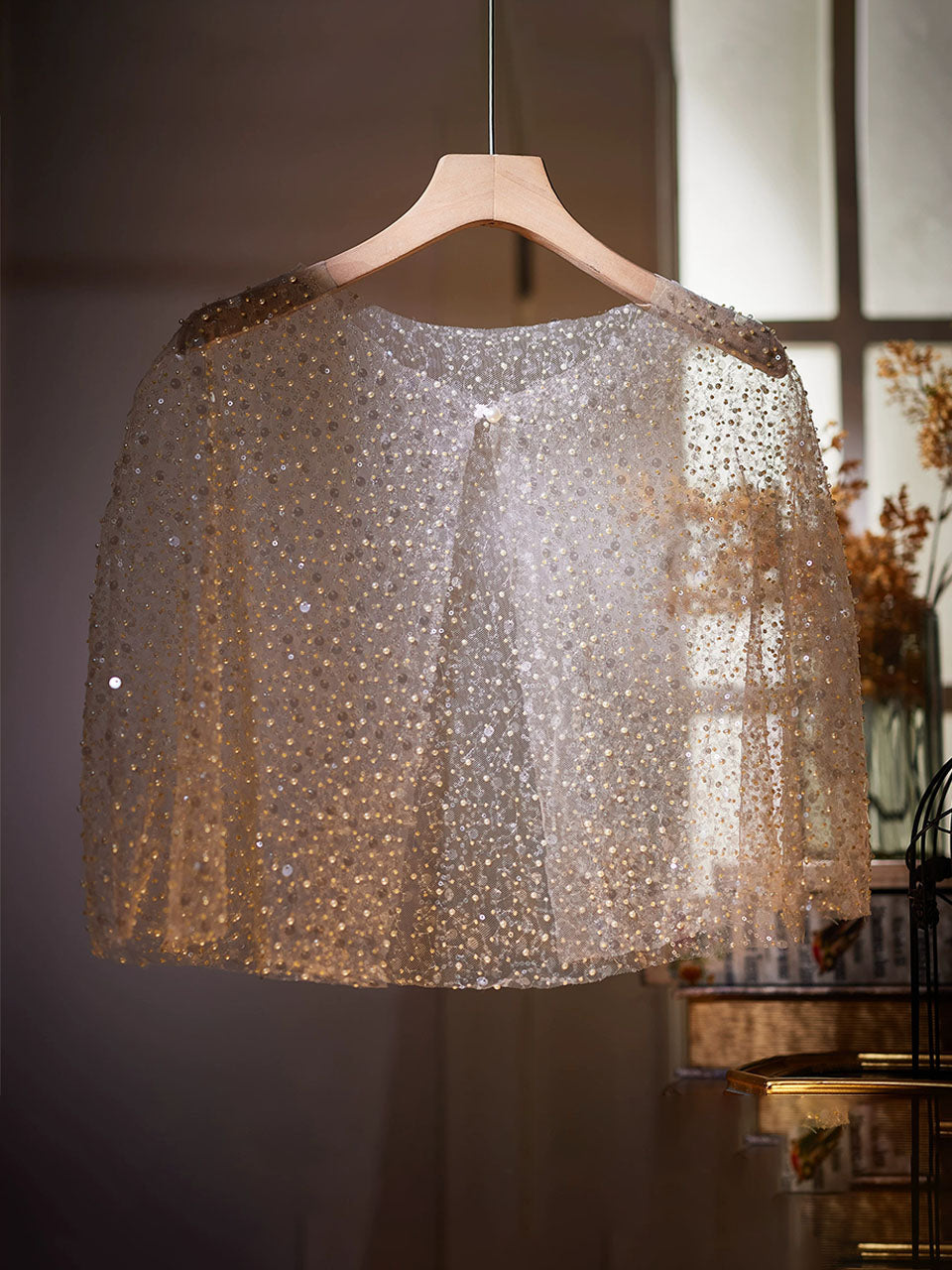 Glitter Sequined Cape Wedding Shawl 1920s Flapper Great Gatsby Costume Silver Mesh Shrug Evening Dress Wrap Women