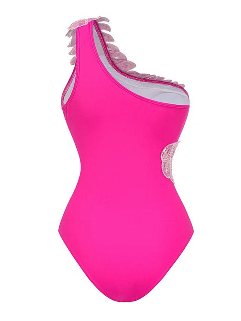 Royal Blue One Shoulder Beaded Feather One Piece Monokini
