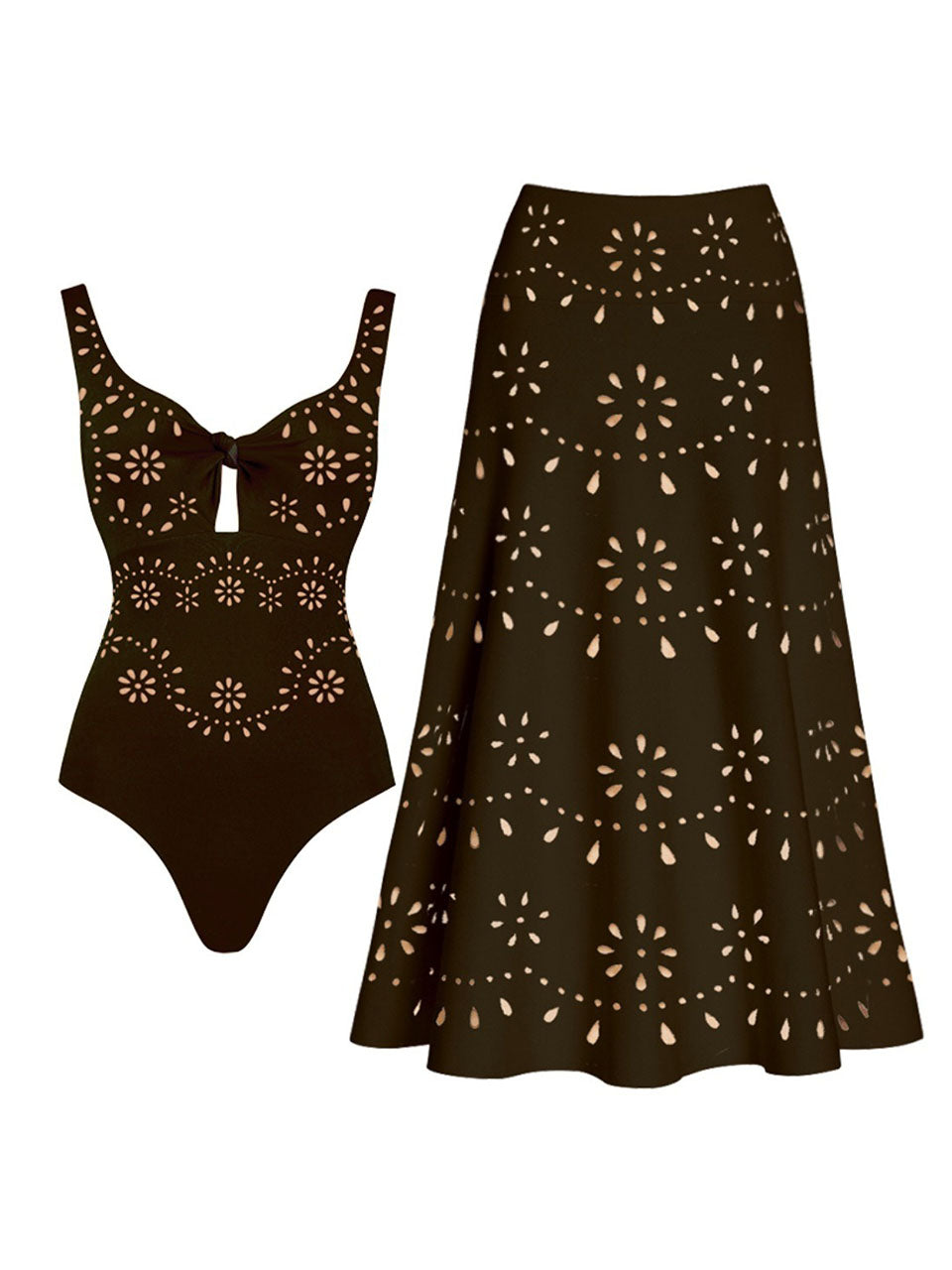 Yellow Eyelet Cutout One-Piece Swimsuit