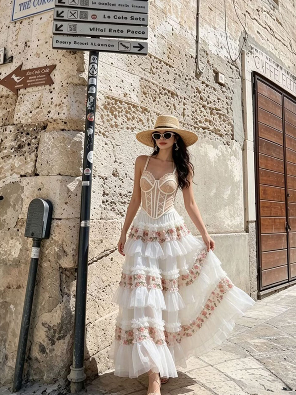 White Bohemian Bralette Top and Maxi Skirt Set