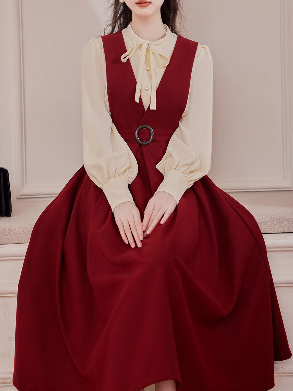 2 Piece Red Angora Retro Suspender Dress