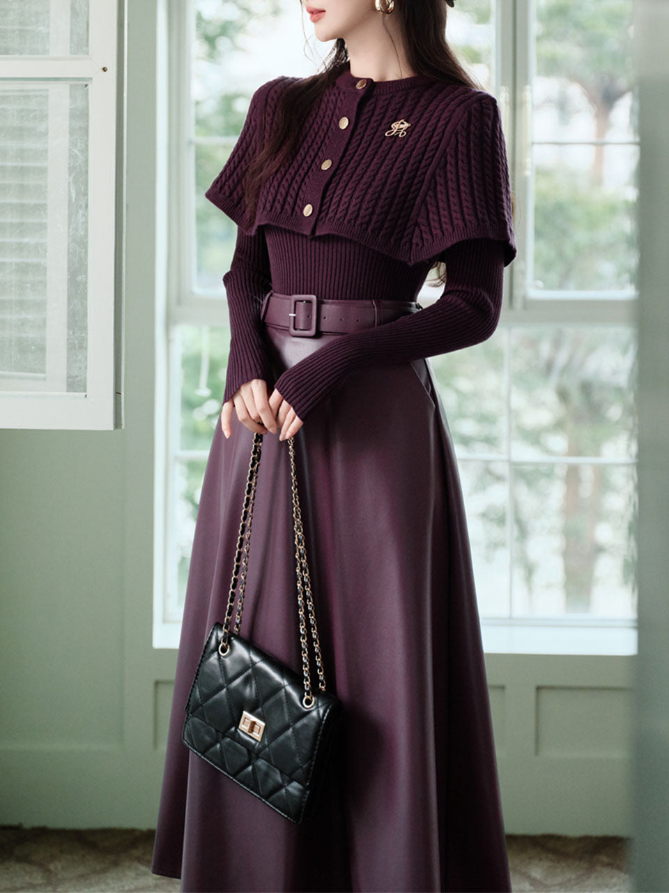 3PS Purple Knitted Sweater And Cape