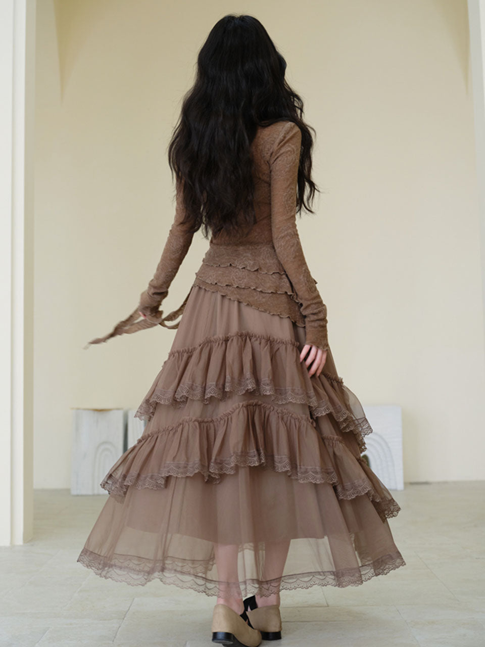 1950S Vintage Brown Rose Top and Swing Skirt Set