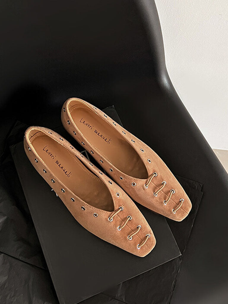 Flat Heel Square Toe Rivet  Vintage Shoes