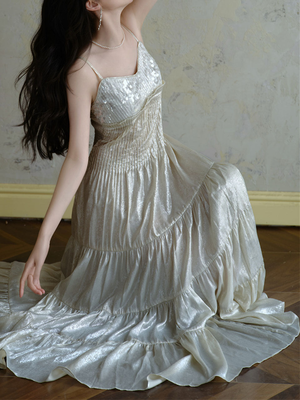 Silver Shiny Embroidered Beads Vintage Dress