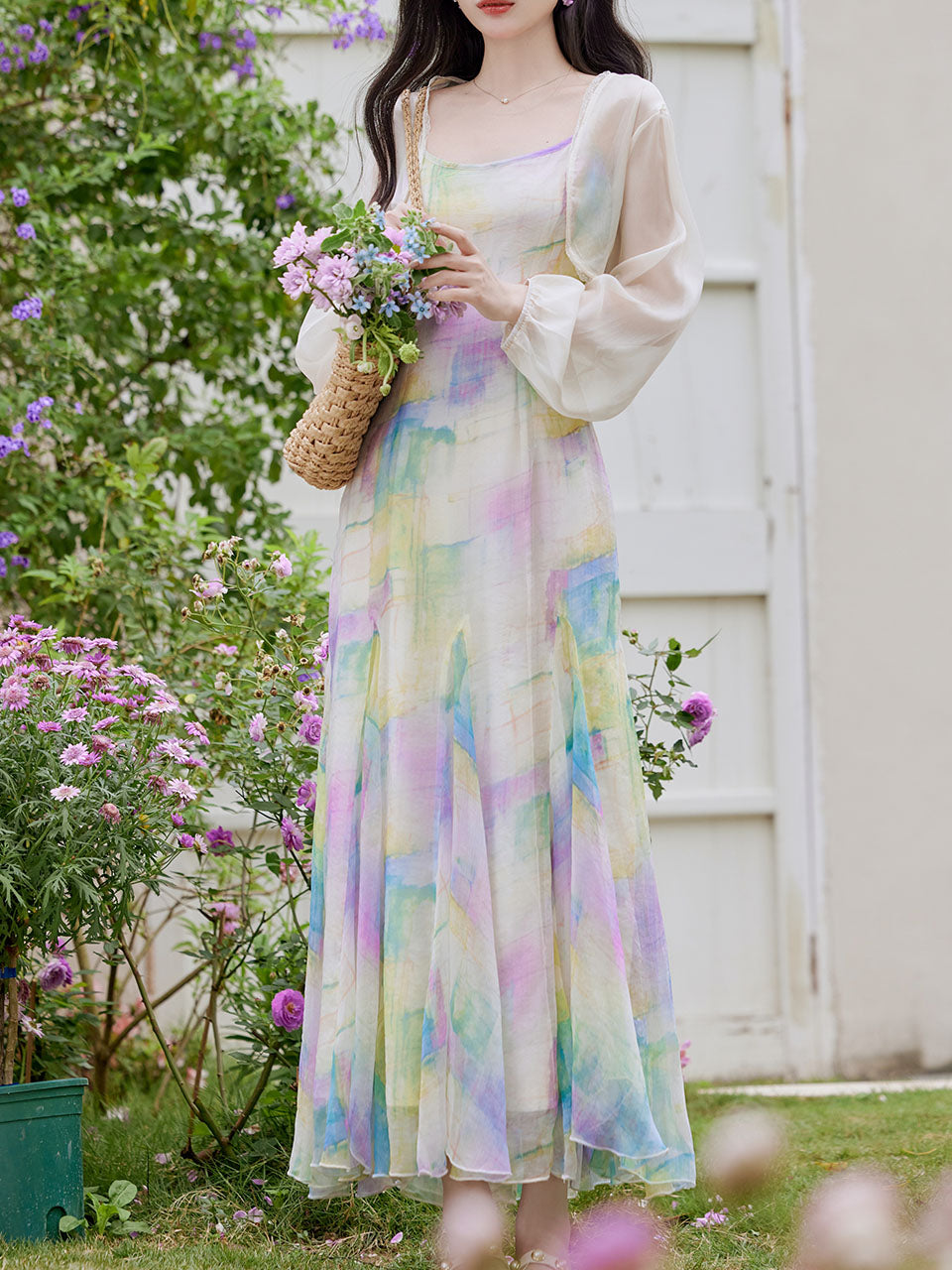 2PS Rainbow Spaghetti Strap 1950S Vintage Dress