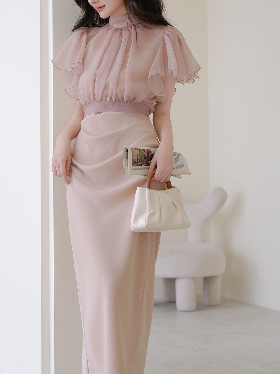 Pink Ruffles 1950S Vintage Bodycon Dress