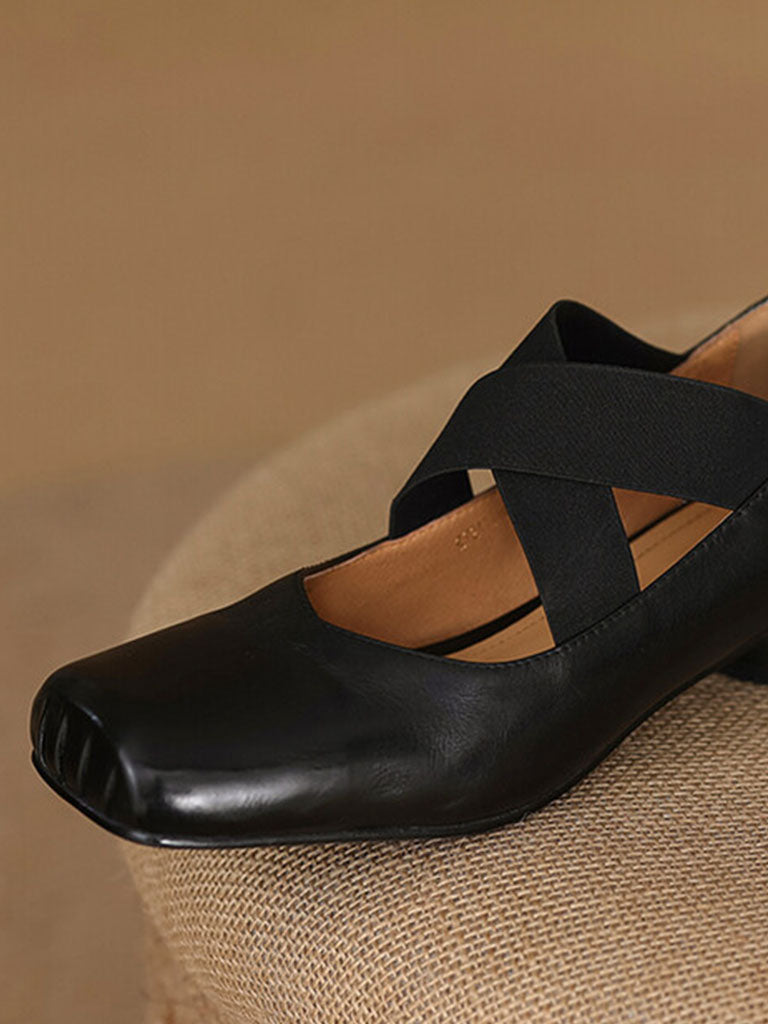 Strappy High Heels Mary Jane Shoes  Ballet Genuine Leather Shoes