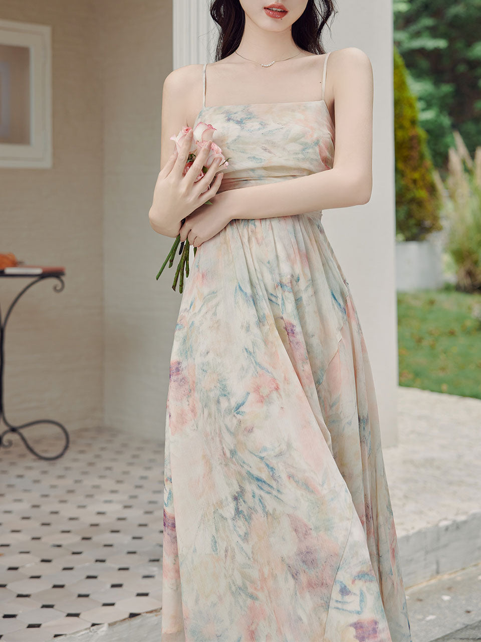 2PS Light Pink Floral Print Spaghetti Strap Dress