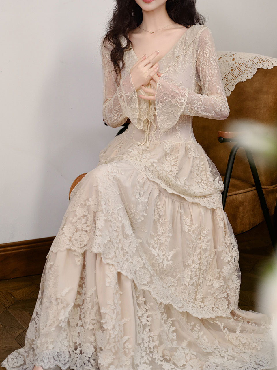 White V-Neck Lace Layered Vintage 1950S Swing Victoria's Fairy Dress