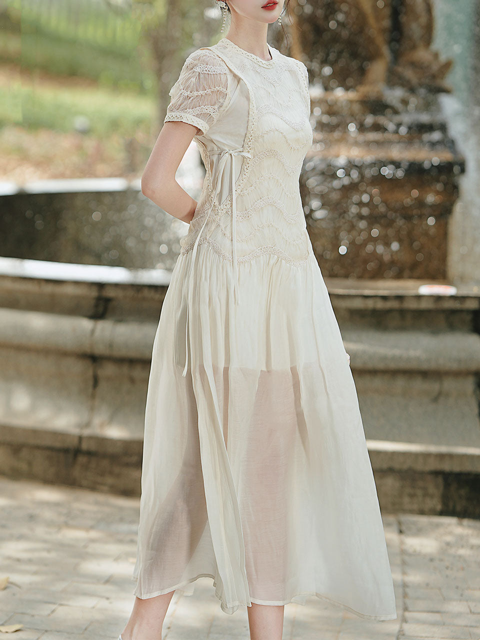 Cream Vintage Victorian Lace Maxi Dress