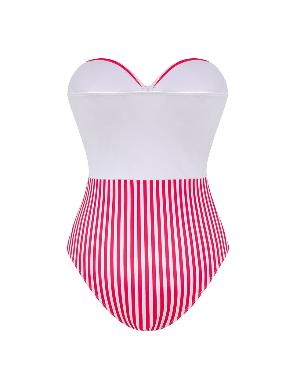 Pink and White Vertical Striped Bandeau One-Piece Swimsuit