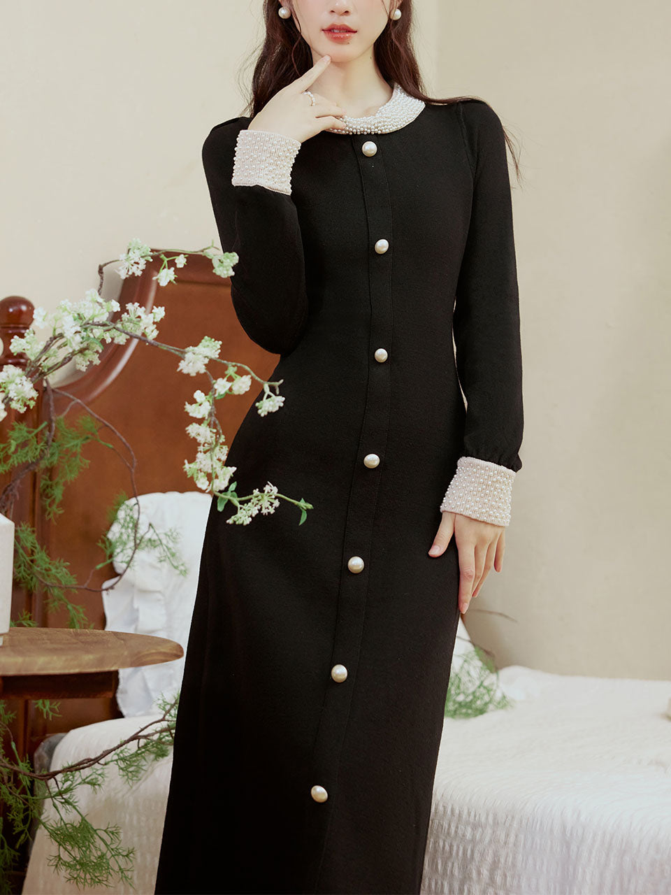 Handmade Pearl Hepburn Style Knitted Little Black Dress