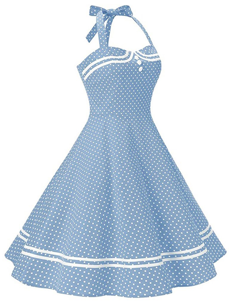 1950S Polka Dots Halter Sailor Style Dress