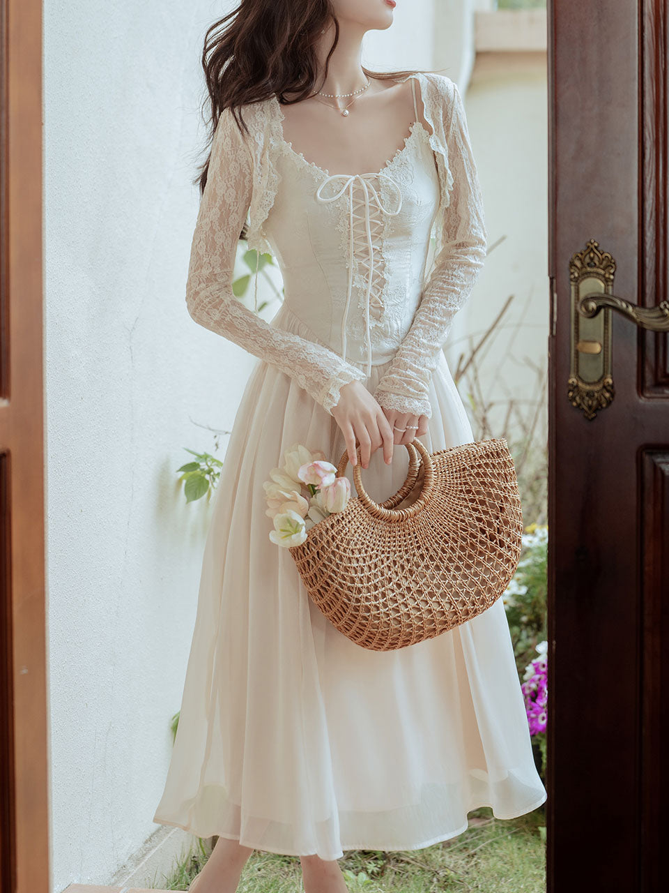 2PS Apricot Lace Spaghetti Strap 1950S Swing Victoria's Fairy Dress