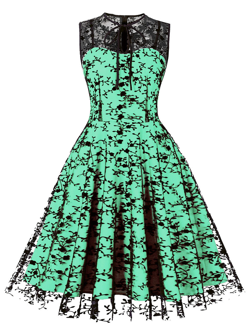 1950S Lace Semi-Sheer Flocking Printing Vintage Halloween Dress