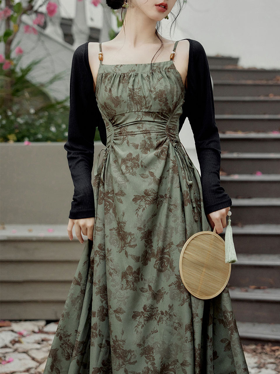2PS Brown Lace Spaghetti Strap 1950S Swing Victoria's Fairy Dress
