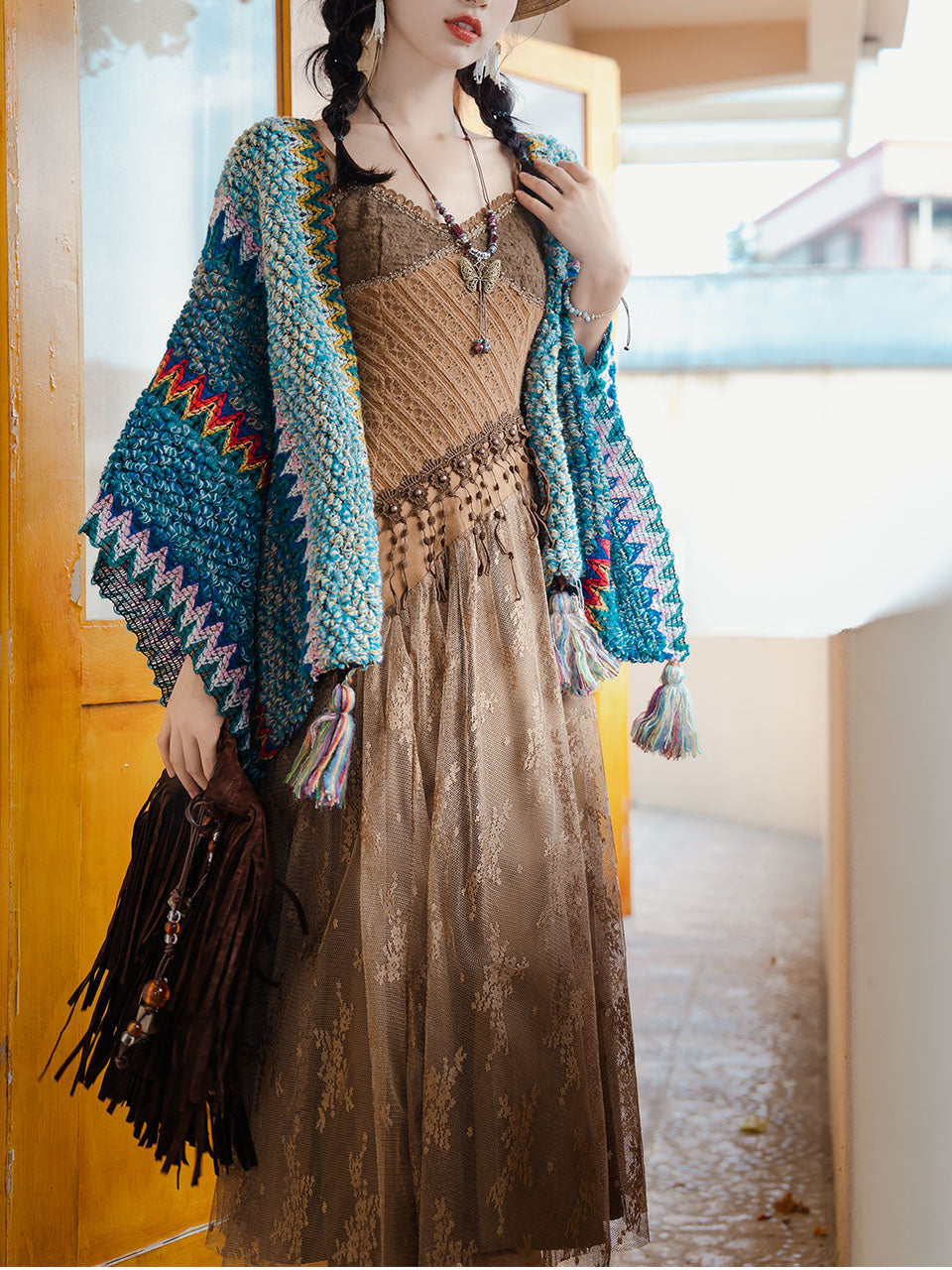 2PS Brown Lace Strap Dress