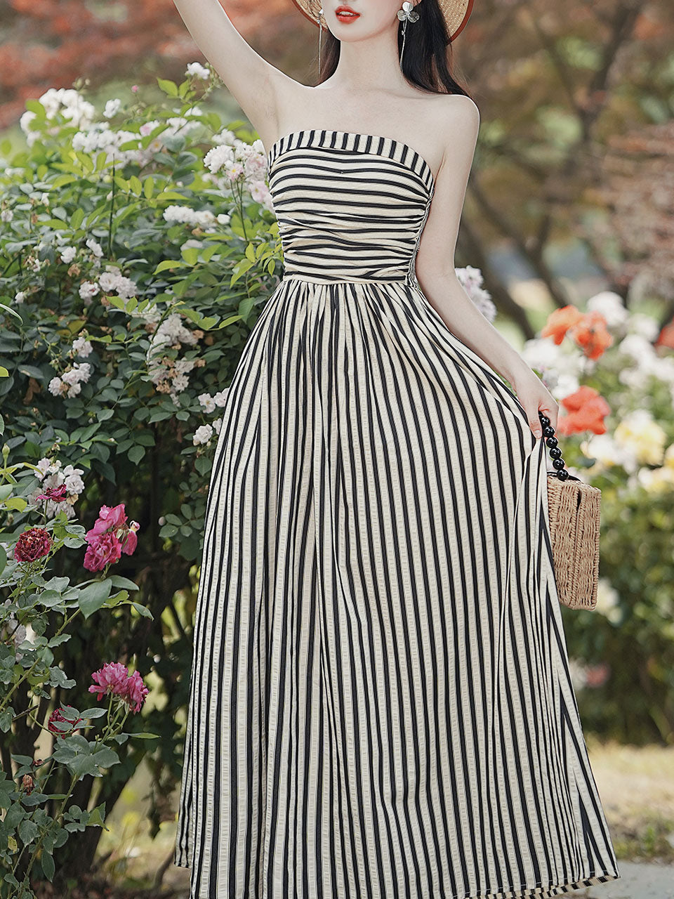 1950S Taylor Swift Same Style Black and White Stripe Swing Dress