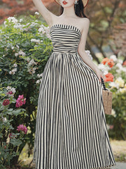 1950S Taylor Swift Same Style Black and White Stripe Swing Dress