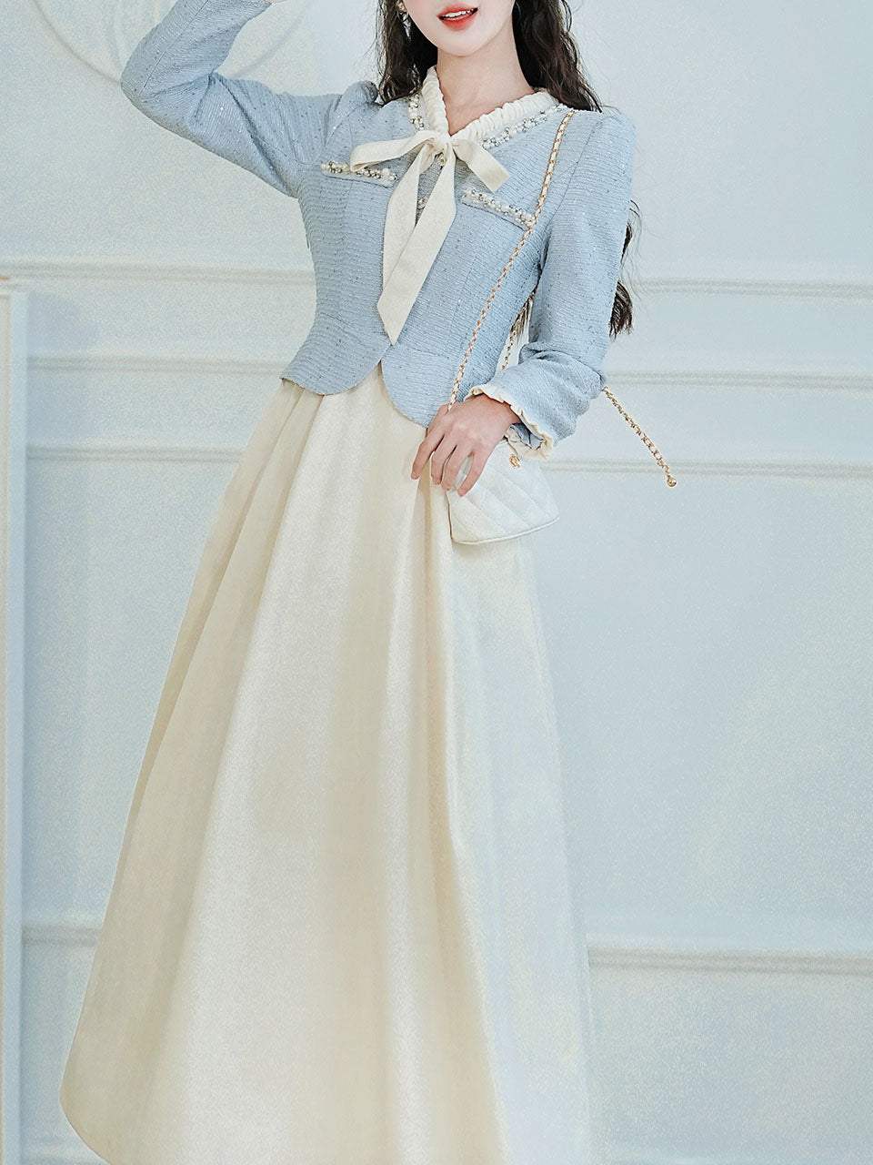 2PS White and Blue Tweed Coat