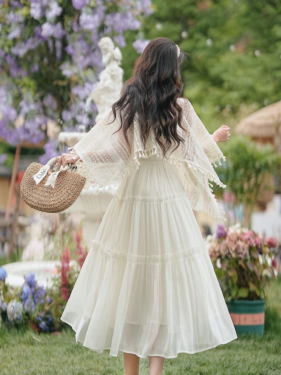 White Bohemian Embroidered Retro Maxi Dress 1970S Vintage Set