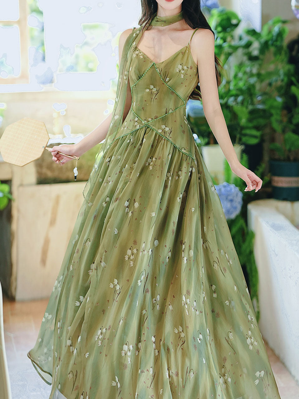 2PS Moss Green Floral Chiffon Maxi Dress
