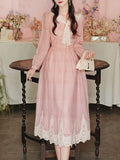 Romantic Vintage Pink Long Sleeve Dress