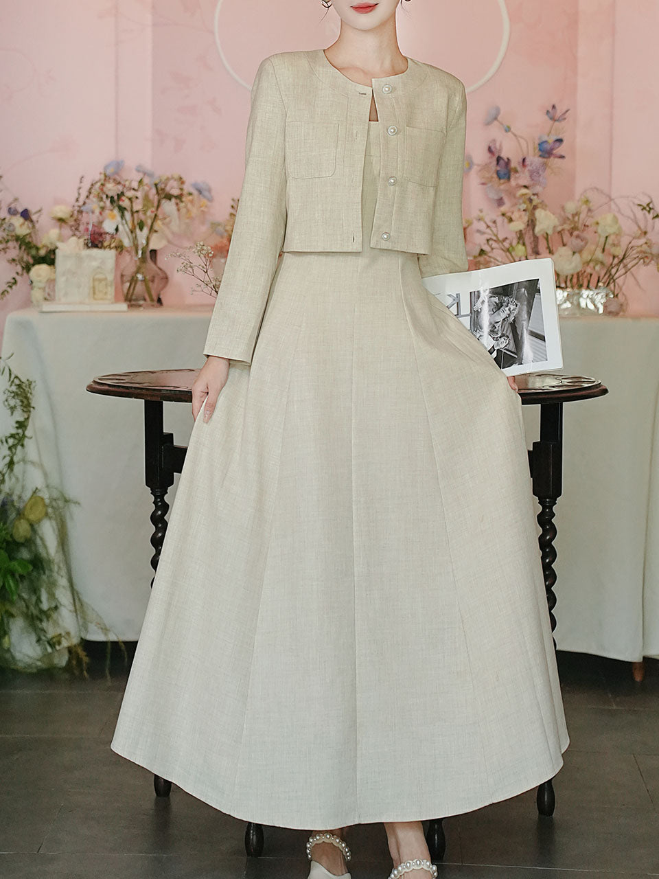 Apricot Linen Slip Dress