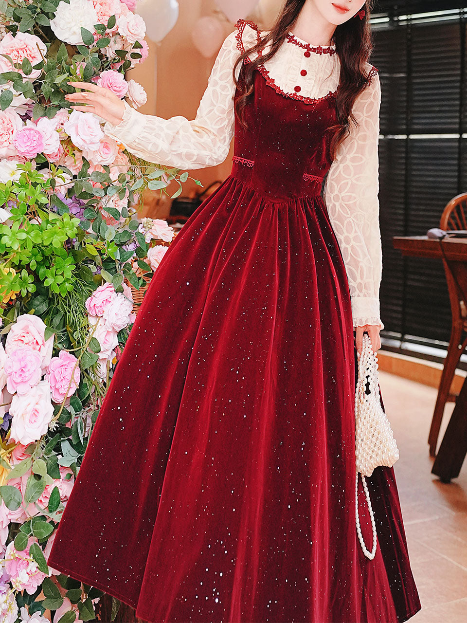 50s Retro Christmas Red  Lace