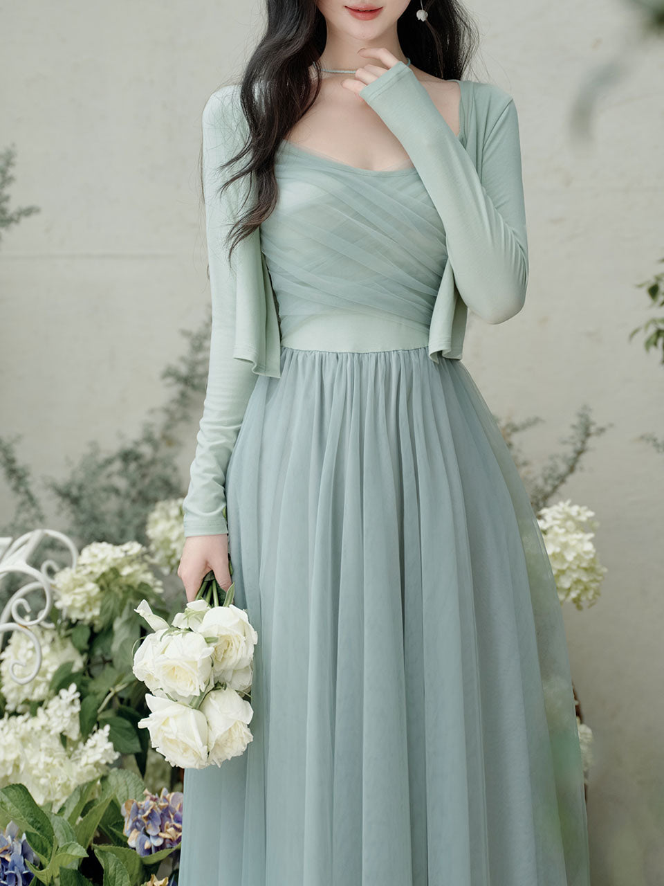 2PS Mint Green Balletcore Cross Strap Mesh Tutu Dress