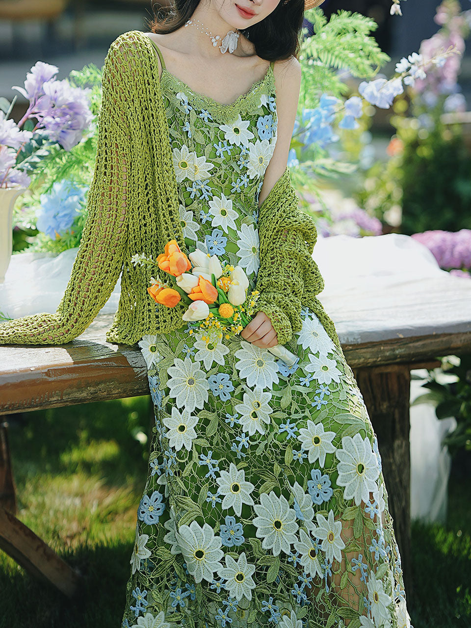2PS Green Floral Lace Dress