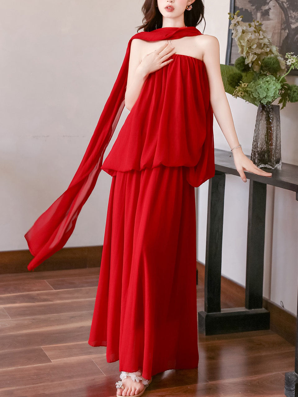 1990s Vintage Red Tube Dress | Strapless Maxi Gown