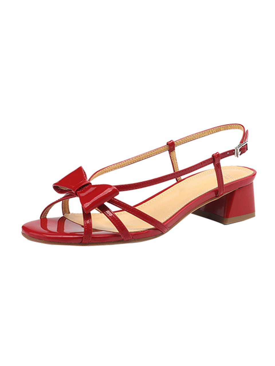 Round Open Toe Bow Chunky Heel Sandals Leather Vintage Shoes