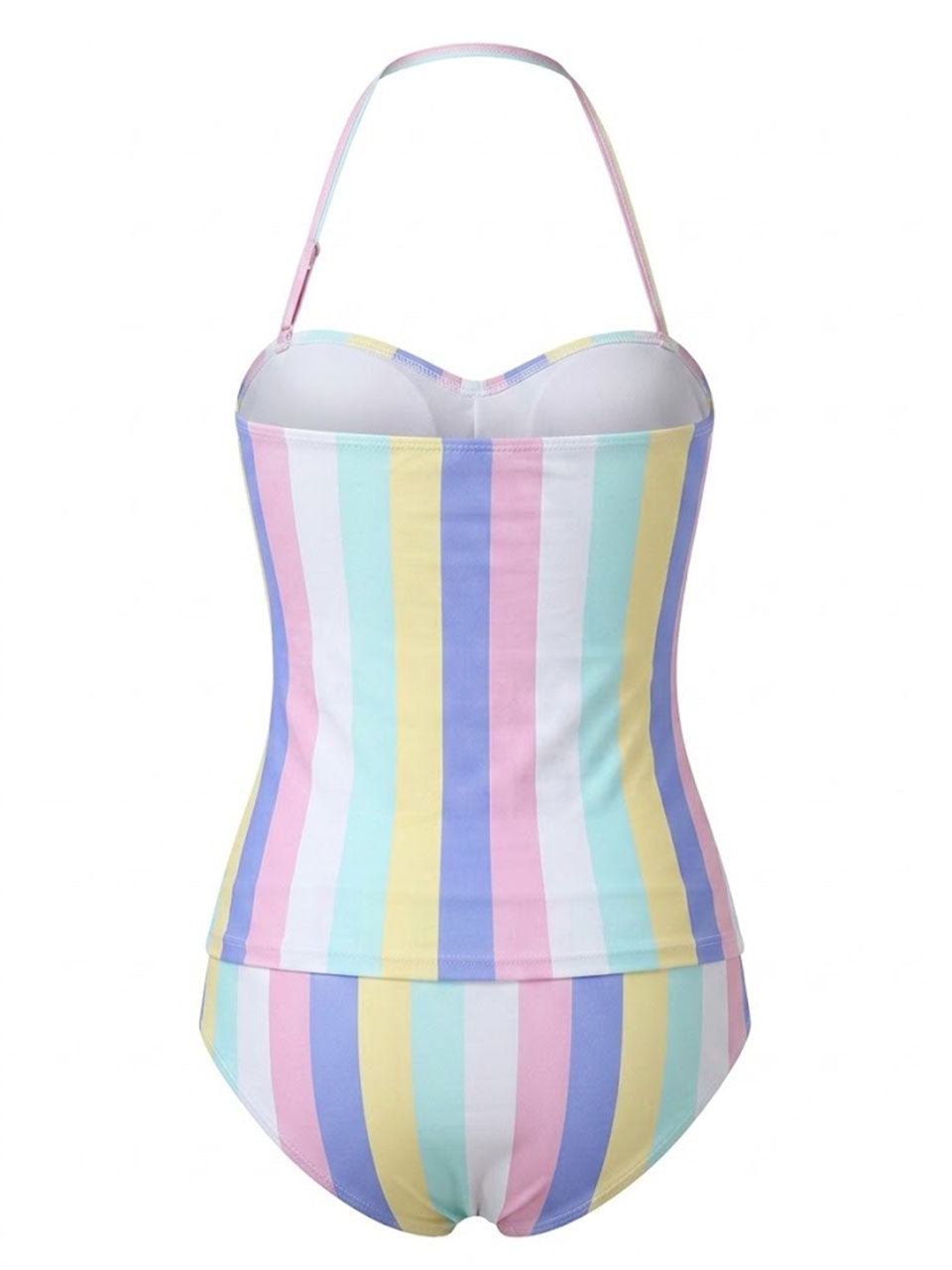 Vintage Inspired Pastel Striped High-Waisted Bikini Set
