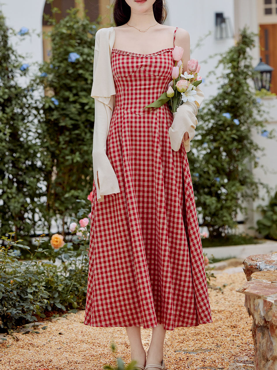 2PS Red Plaid Spaghetti Strap Dress