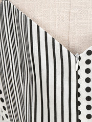 1950s Vintage Polka Dot Vertical Stripes Spaghetti Strap U-Neck Retro Swing Dress