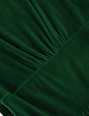 Christmas Green Square Collar Long Sleeve Velvet 1950S Vintage Swing Dress