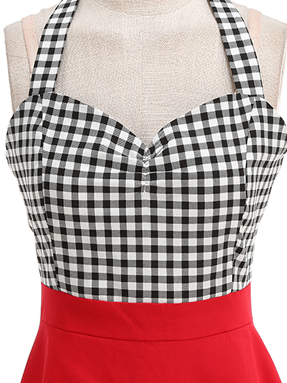 Red Plaid Halter Backless 1950S Vintage Swing Dress