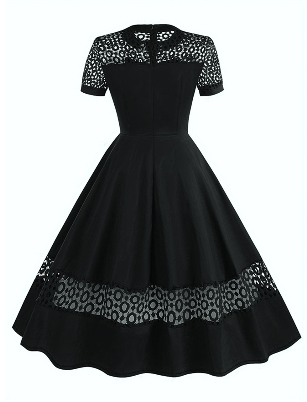 Yellow Semi Mesh Lace Short Sleeve 50S Swing Dress