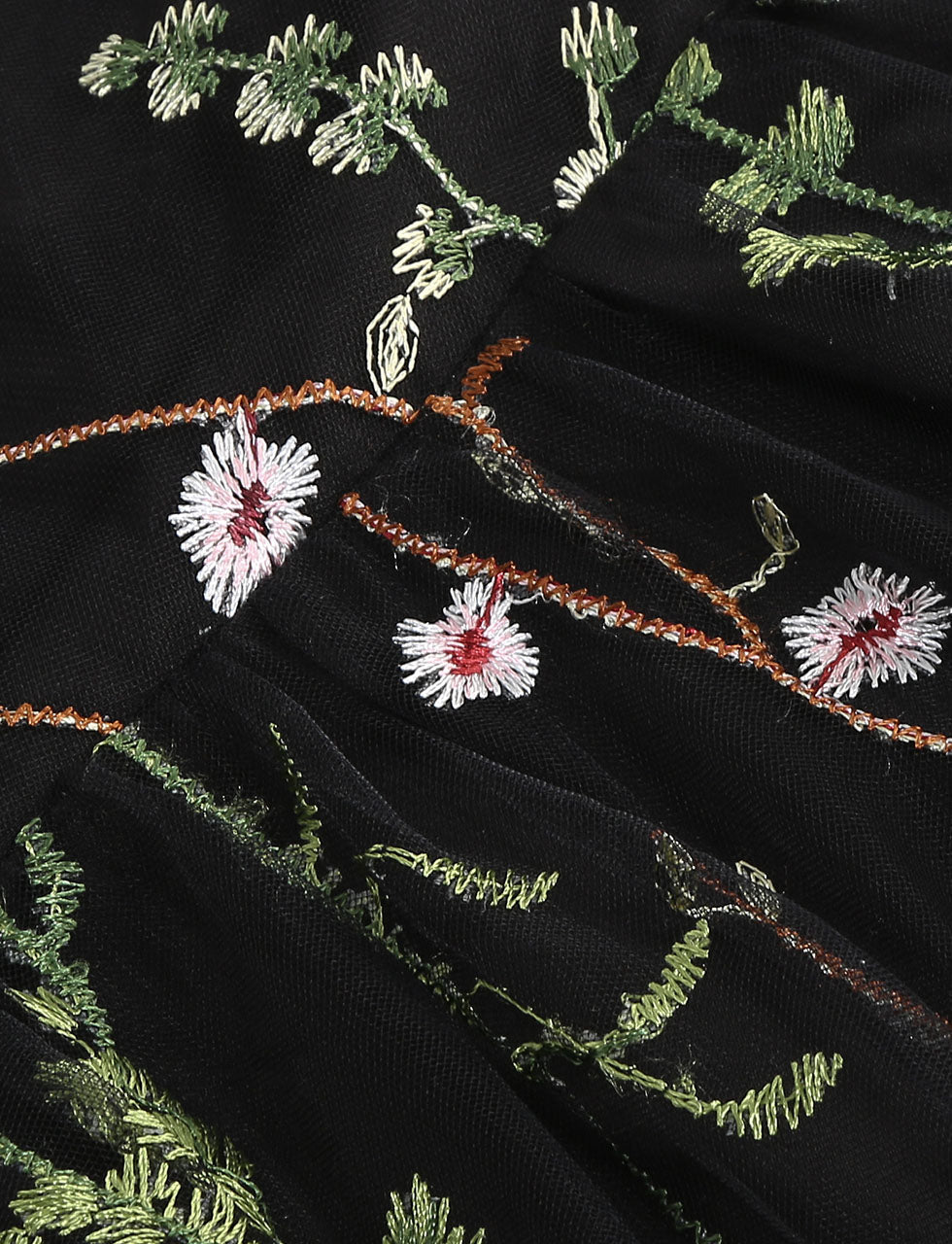 Black Semi Mesh Flower Embroidered Spaghetti Strap Sleeveless 50S Swing Dress