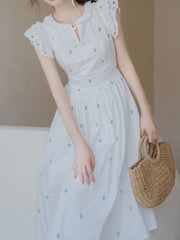 1950S Blue Star Embroidered Lace Angel Wings Dress