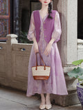 2PS Purple V-neck Organza Flowing Swing Dress
