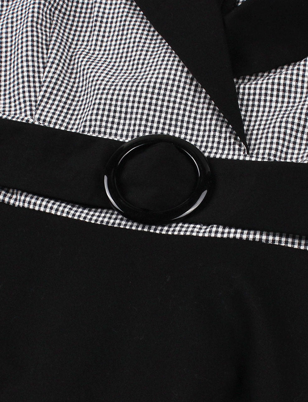1950s Black V Neck Plaid 3/4 Sleeve Vintage Swing Dress