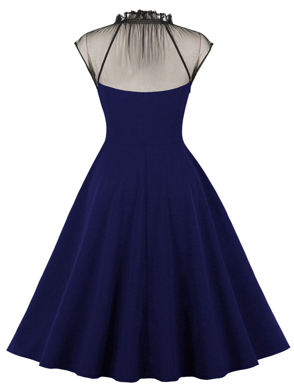 Purple Stand Ruffles Collar Semi-Sheer Sleeveless 1950S Vintage Dress