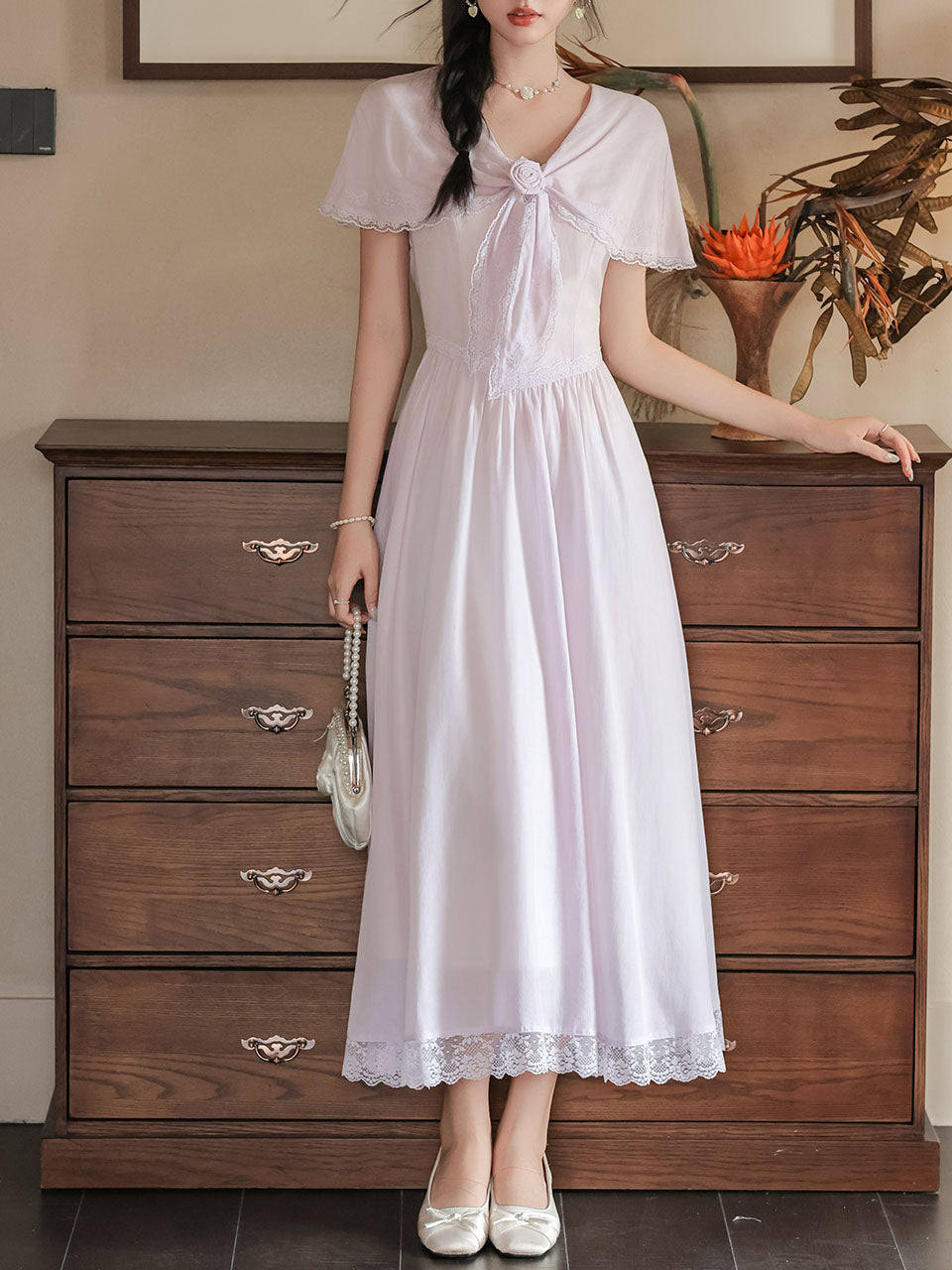 Vintage Edwardian Lilac Capelet Sleeve Tea Gown