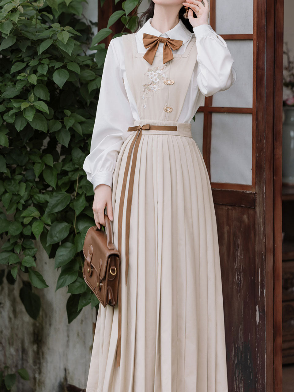 3 Piece Brown Retro Suspender Dress